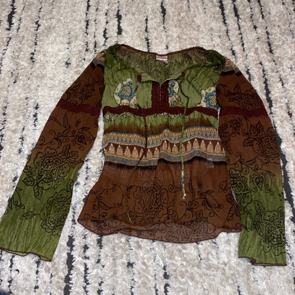 Earthy hippie mesh long sleeve top size M - Picture 1 of 3
